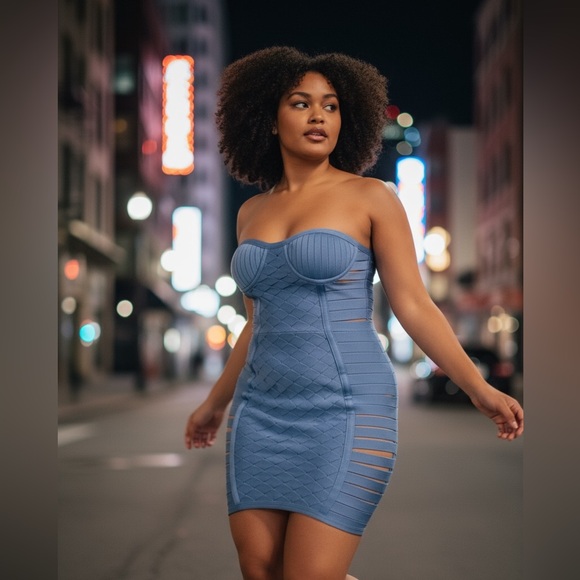 Twice Chic Boutique Dresses & Skirts - NEW•CREME DE LA CREME SABRINA BLUE BANDAGE SEXY BODYCON DRESS•1X-3X